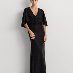 NWT Lauren Ralph Lauren Women's Twist-Front Cape-Overlay Gown Black Size 10